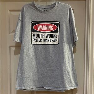 Gray Graphic T-Shirt with Warning Sign